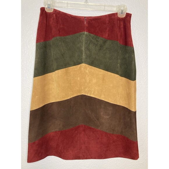 Lord & Taylor Petites Suede Leather Skirt Size 12P Fall Color Block Vintage - Picture 4 of 8